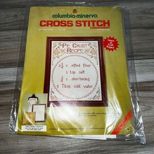 VTG Columbia Minerva Stamped Embroidery Cross Stich Kit Pie Crust Recipe 1975